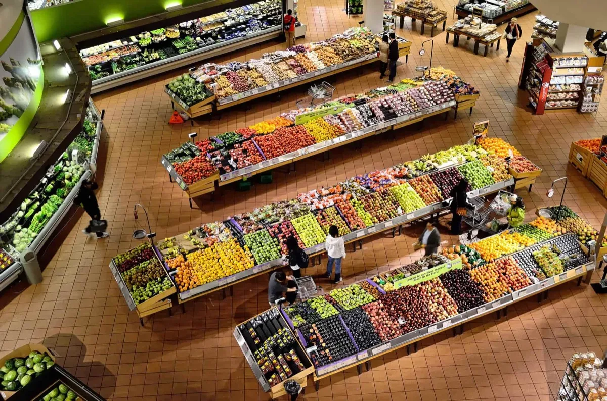 Supermarket with many different fruit choices