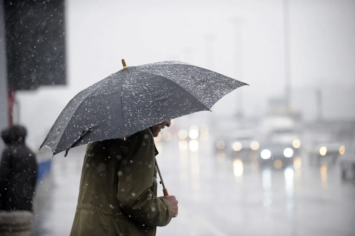 Cold rainy day with a black umbrella