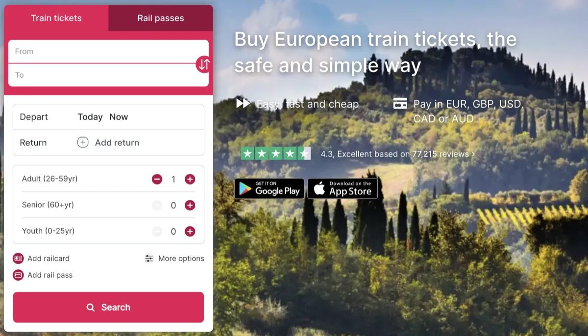 Rail Europe網站可購得英國與其他歐洲國家的便宜火車票