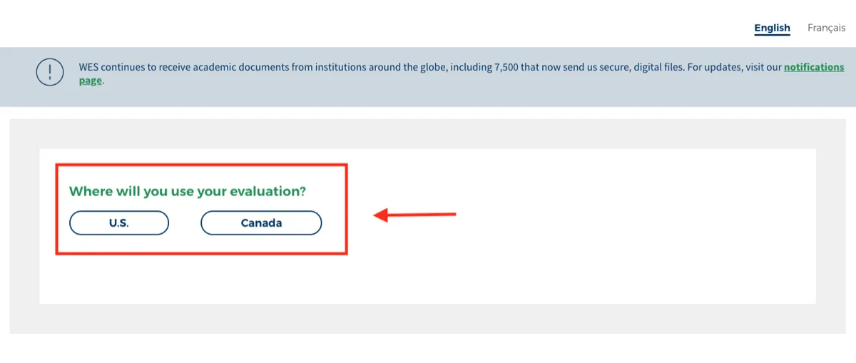 question on webpage for registration for WES