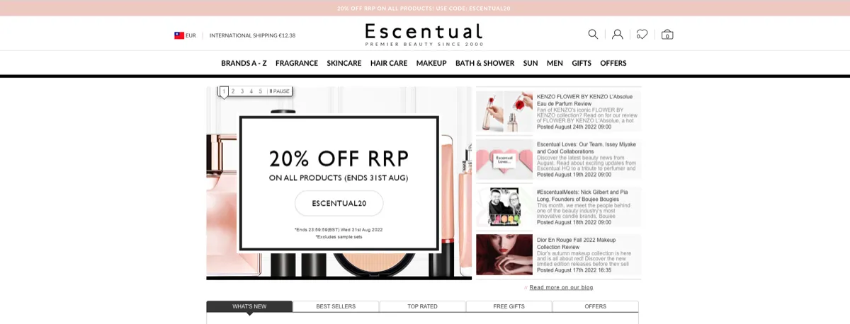 Discount website page of Escentual 