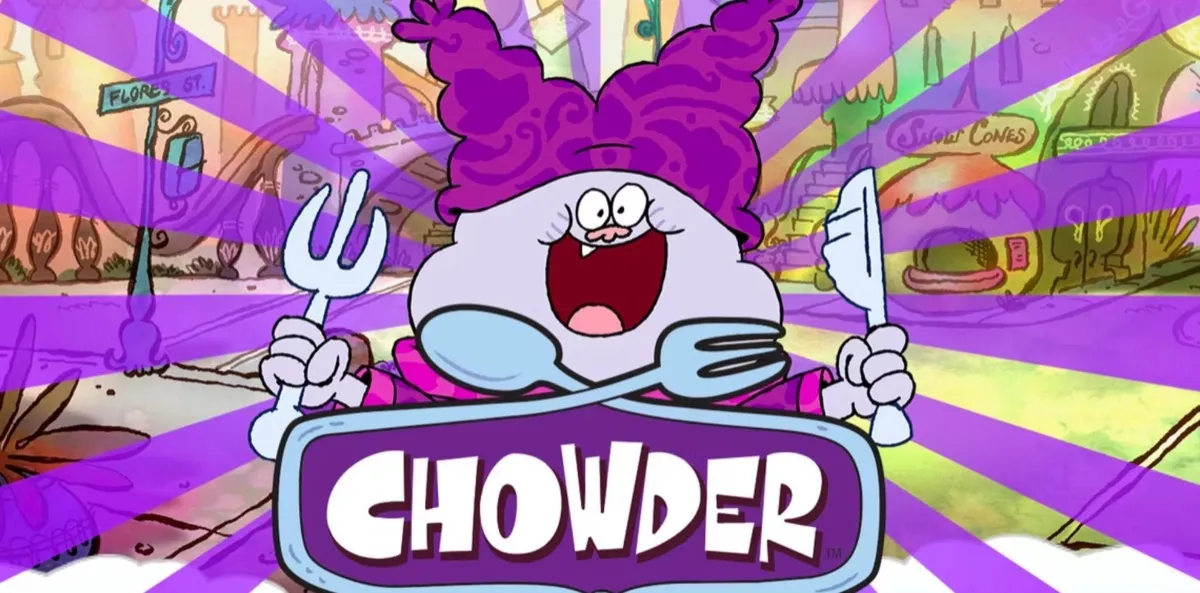 Cartoon with purple character